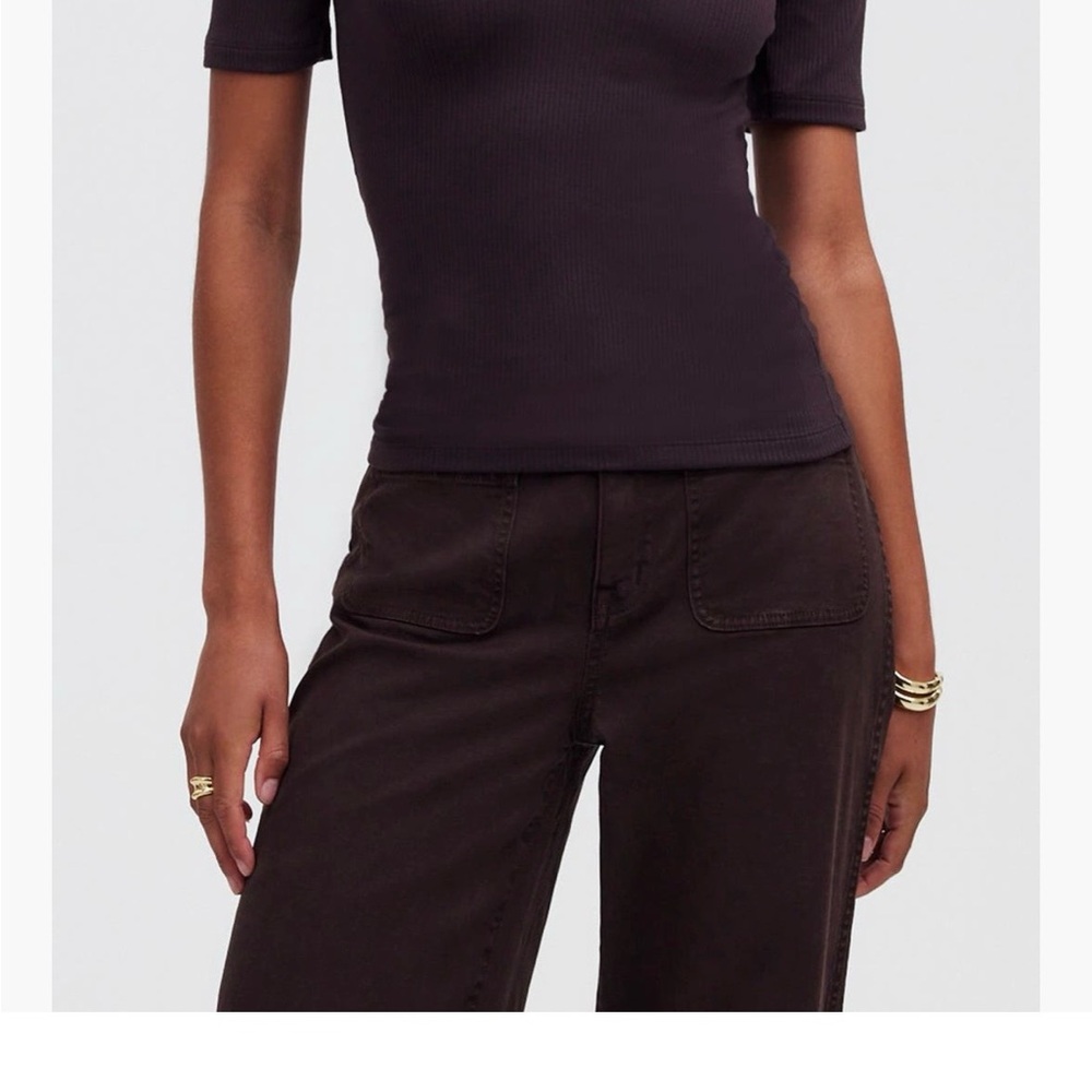 Madewell Brown Ribbed Crewneck Short Sleeve Top